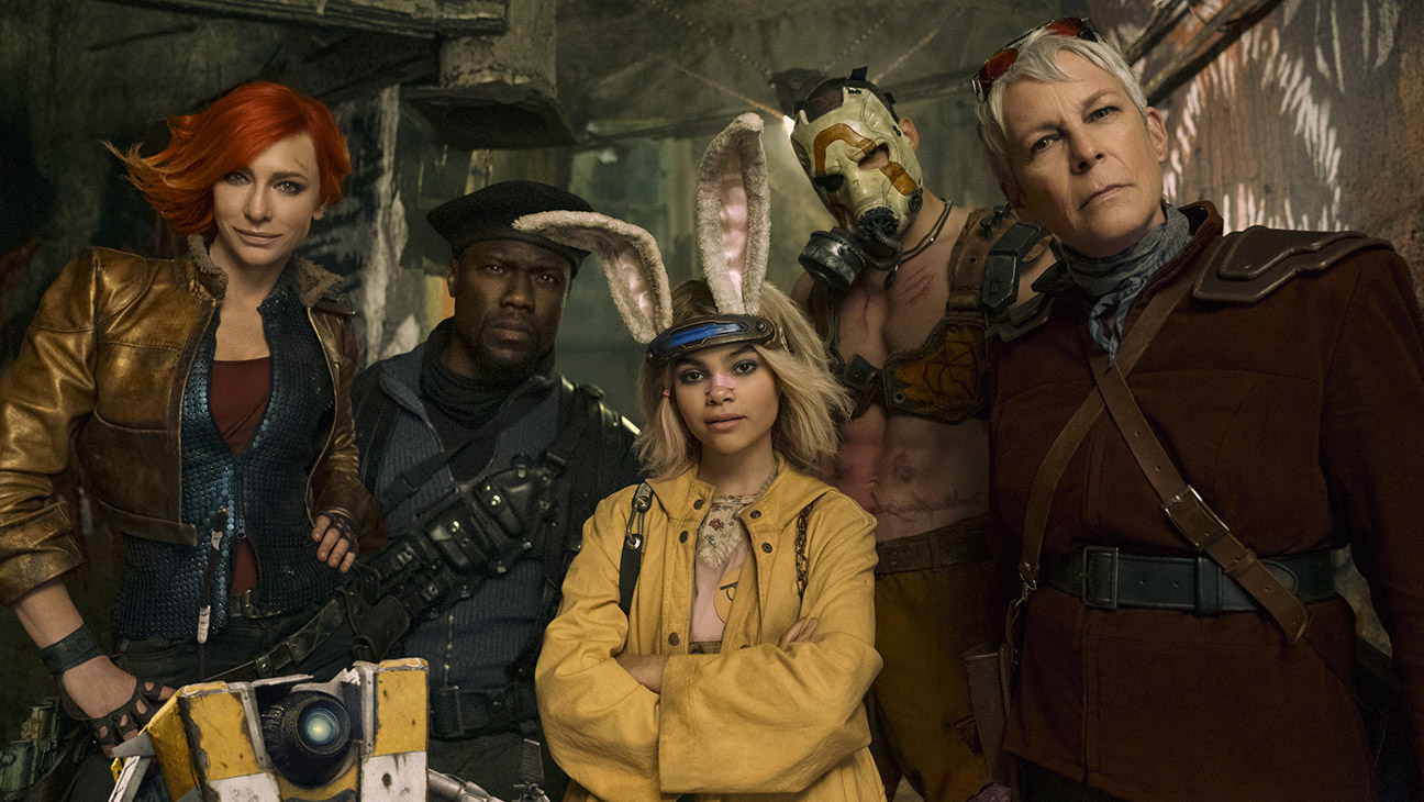 Cate Blanchett as Lilith, Kevin Hart as Roland, Ariana Greenblatt as Tiny Tina, Florian Munteanu as Krieg and Jamie Lee Curtis as Tannis in Borderlands.