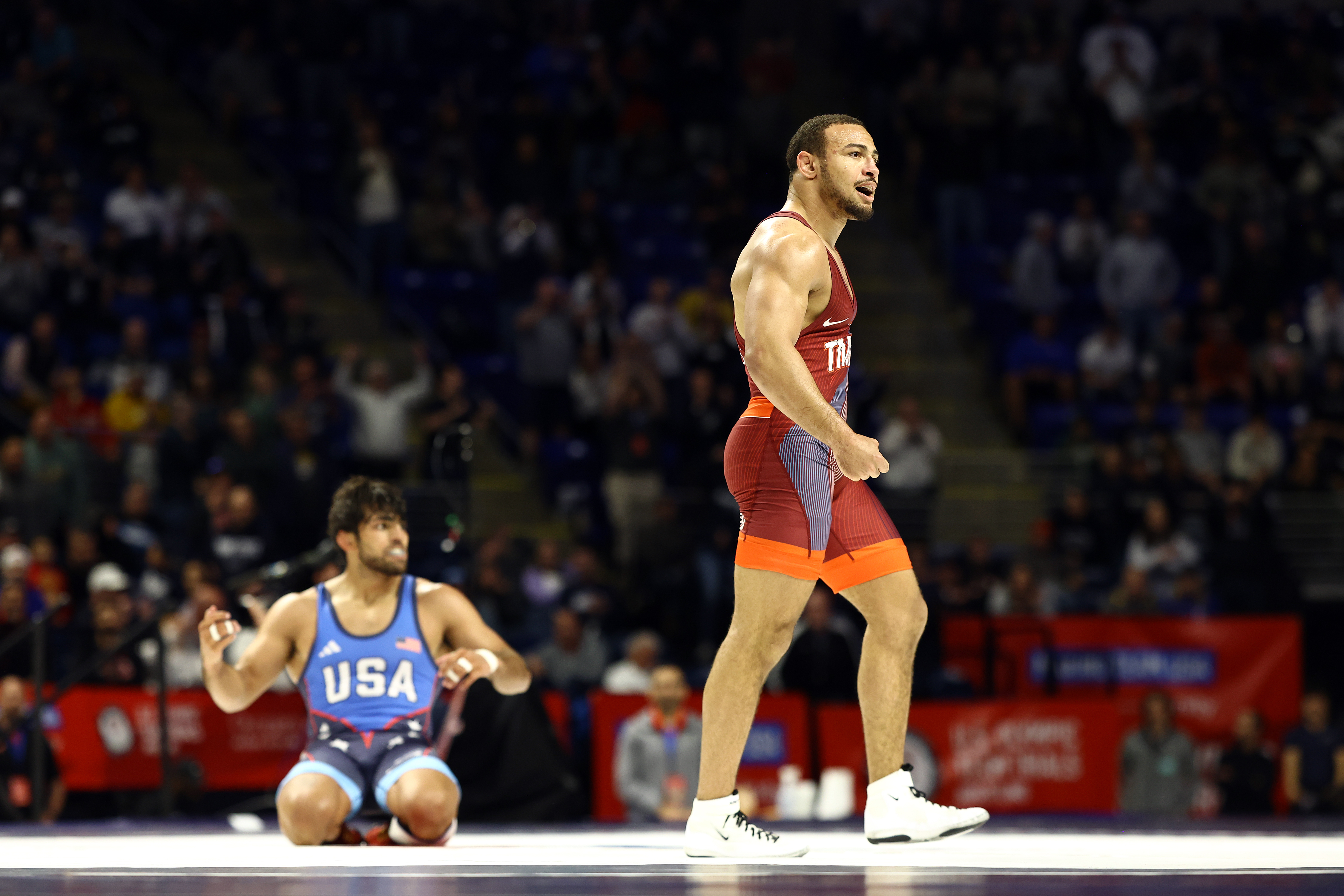 Aaron Brooks of United States during Olympic Wrestling Trials on April 19, 2024 at State College, Pennsylvania.