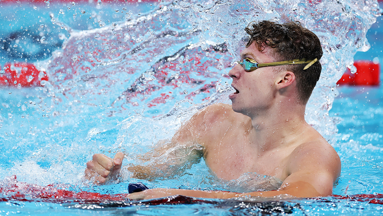 Léon Marchand at the Paris Olympic Games on July 31.