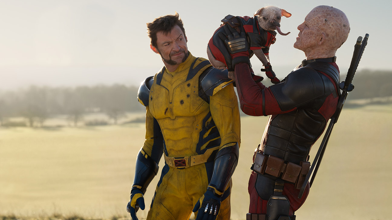 Hugh Jackman as Wolverine/Logan, Dogpool, and Ryan Reynolds as Deadpool/Wade Wilson in Marvel Studios' DEADPOOL & WOLVERINE.